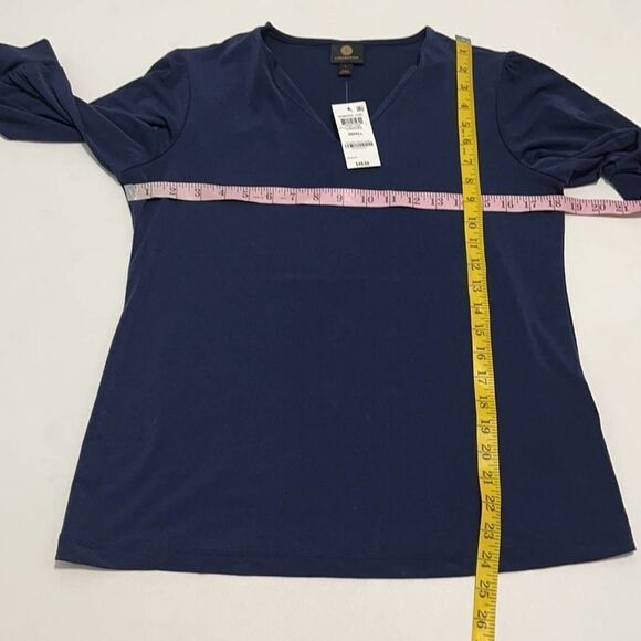 JM Collection Puff Sleeve V-neck Blouse Top Short Sleeve Intrepid Blue Small - Picture 6 of 10